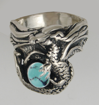 Sterling Silver Dragon Ring With Chinese Turquoise Size 9 Sterling Silver Dragon Ring With Chinese Turquoise Size 9